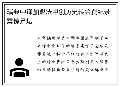 瑞典中锋加盟法甲创历史转会费纪录震惊足坛